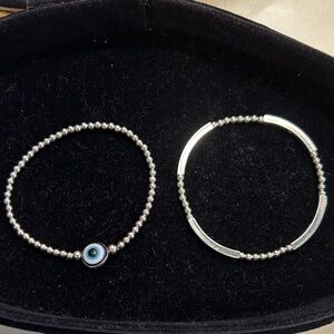Evil Eye Silver Beaded 2 Stretch Bracelet - Women Jewelry M 6.5